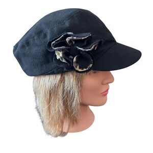 y2k black leopard print flower hat cap y2k baddie real vintage party girl cabbie